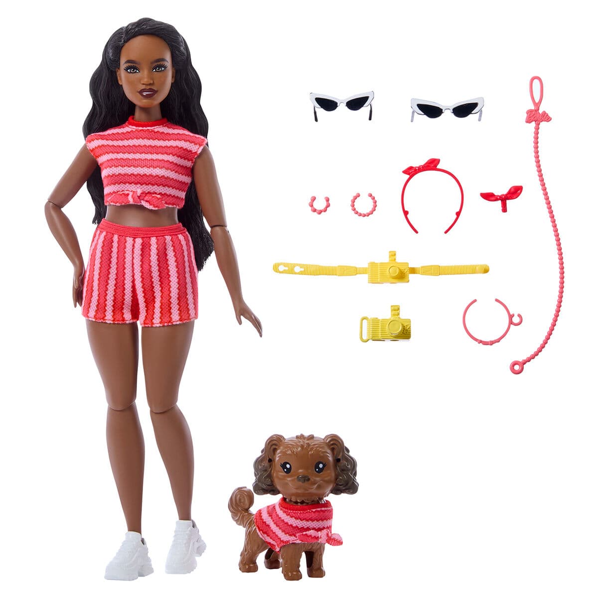 Barbie Twinning Looks Çizgili Kombin Bebek ve Köpek Seti JFP37
