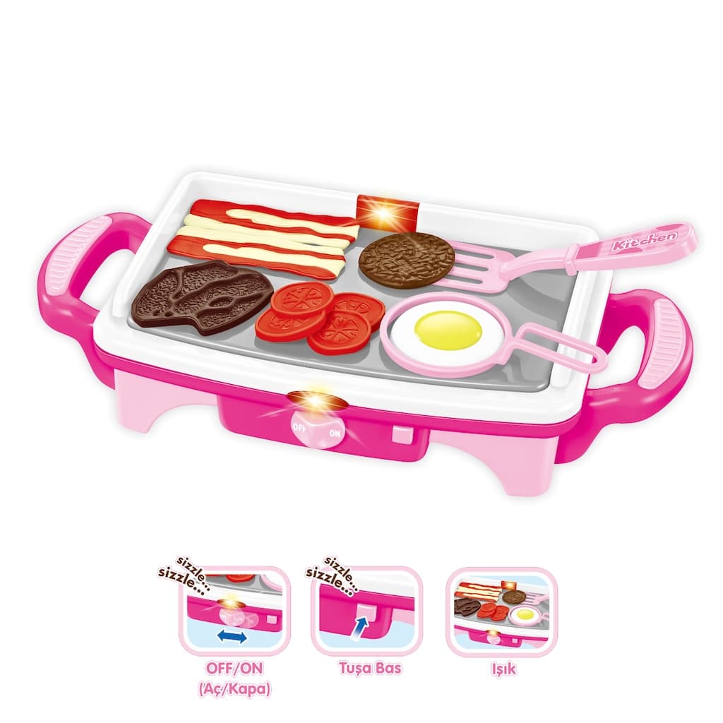 Vardem Işıklı Aksesuarlı Teppanyaki Oyuncak Izgara Seti - Pembe